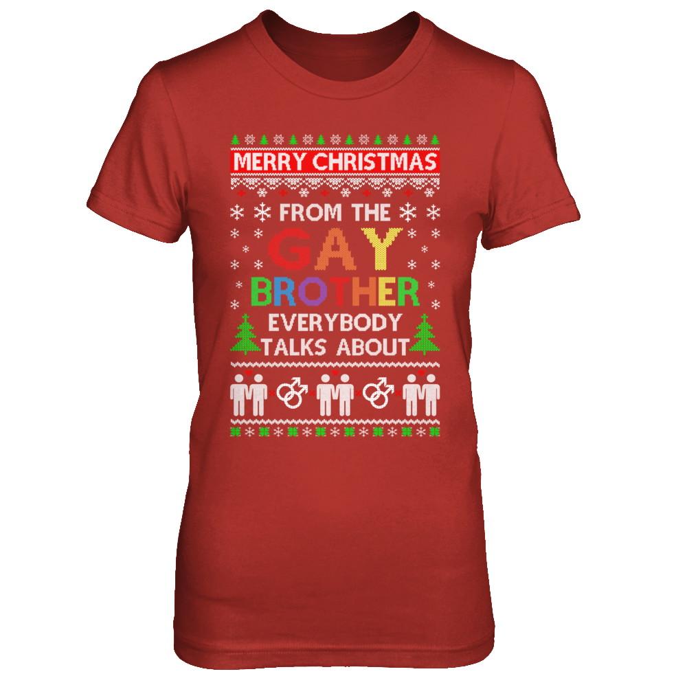 LGBT Merry Christmas From Gay Brother Ugly Christmas Sweater-T-Shirt & Sweatshirt-Women's T-Shirt-Red