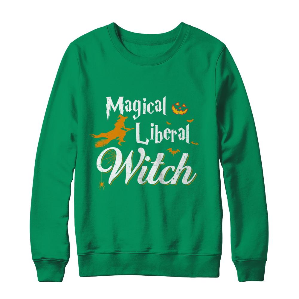 Magical Liberal Witch Happy Halloween-T-Shirt & Sweatshirt-Crewneck Sweatshirt-Irish Green