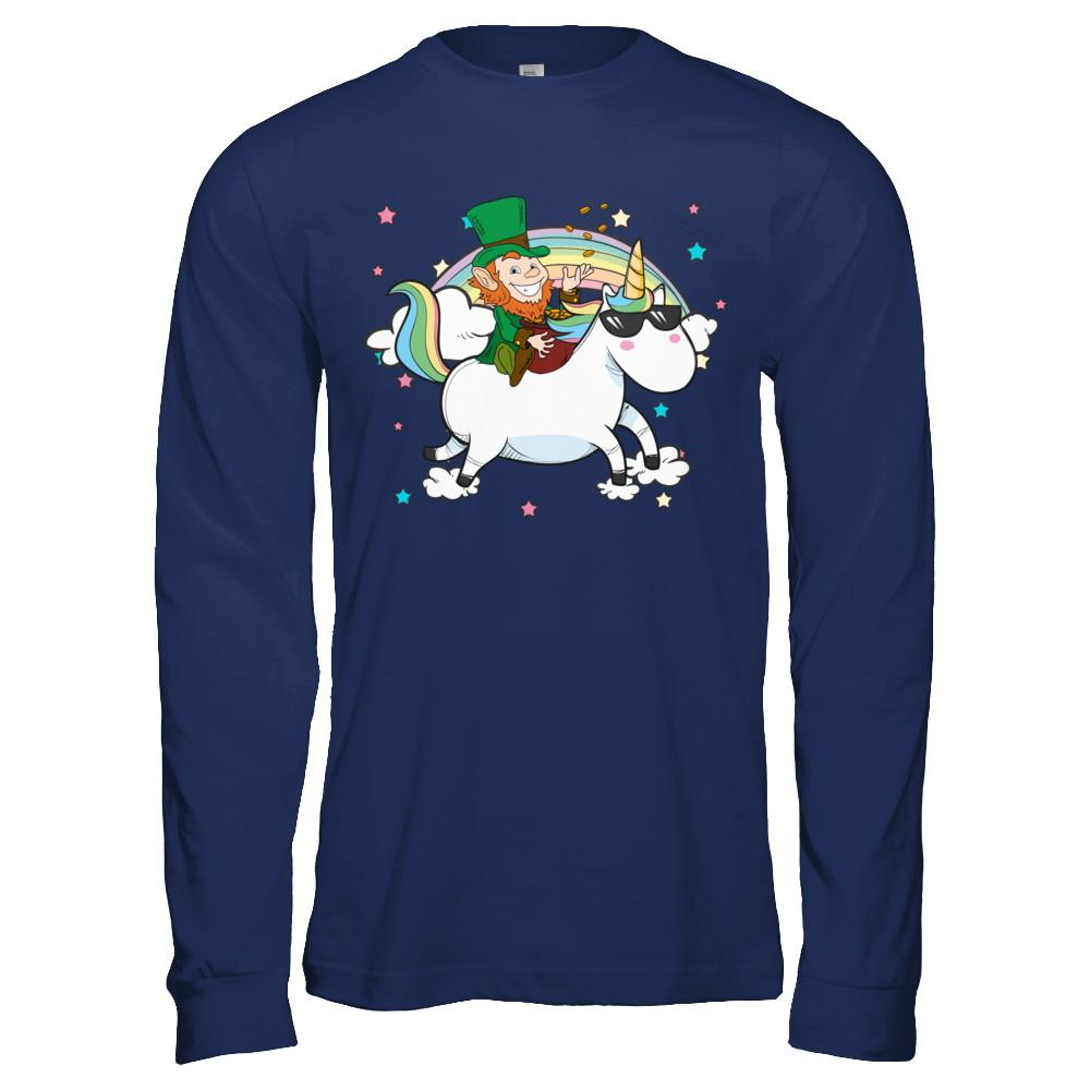St Patrick's Day Lepricorn Leprechaun Riding Unicorn-T-Shirt & Hoodie-Long Sleeve T-Shirt-Navy