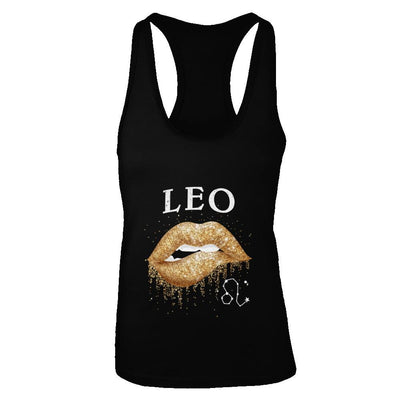 Leo Zodiac July August Birthday Gift Golden Lipstick-T-Shirt & Tank Top-Women's Ideal Racerback Tank-Black