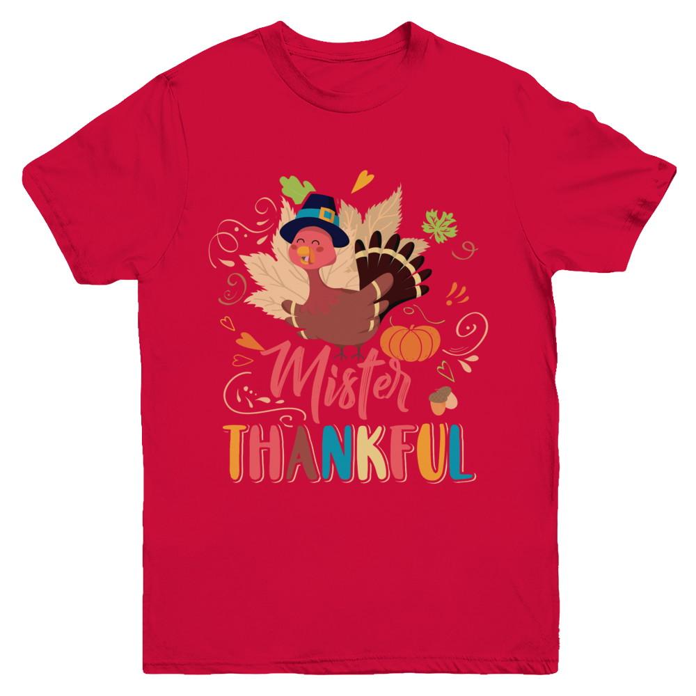 Cute Mister Thankful Turkey Thanksgiving Youth-Youth Shirt-Youth T-Shirt-Red