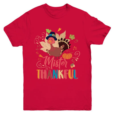 Cute Mister Thankful Turkey Thanksgiving Youth-Youth Shirt-Youth T-Shirt-Red