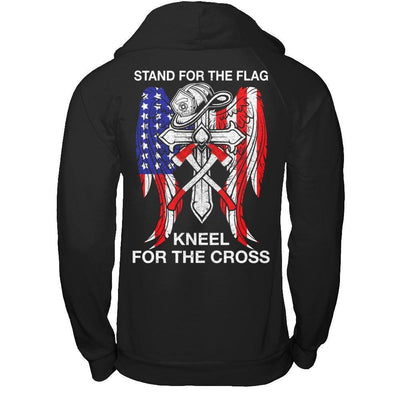 Firefighter Stand For The Flag Kneel For The Cross-T-Shirt & Hoodie-Pullover Hoodie-Black