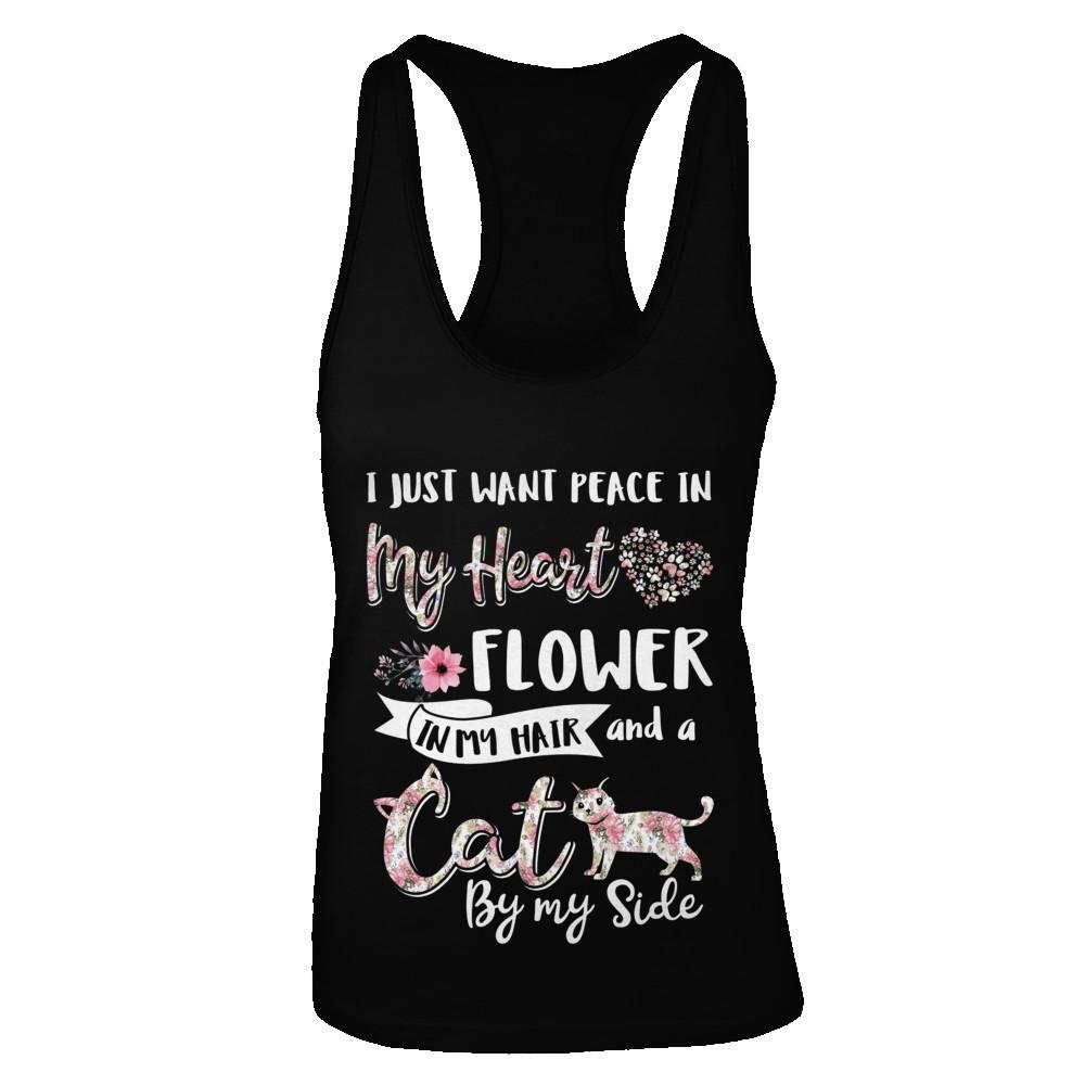I Just Want Peace In My Heart A Cat By My Side Funny Cat-T-Shirt & Tank Top-Women's Ideal Racerback Tank-Black