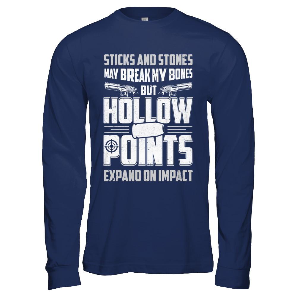Gun Sticks And Stones Hollow Points-T-Shirt & Hoodie-Long Sleeve T-Shirt-Navy