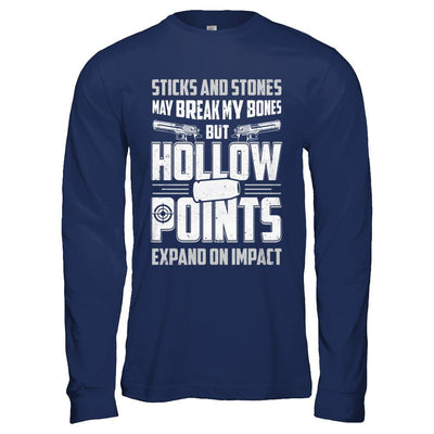 Gun Sticks And Stones Hollow Points-T-Shirt & Hoodie-Long Sleeve T-Shirt-Navy