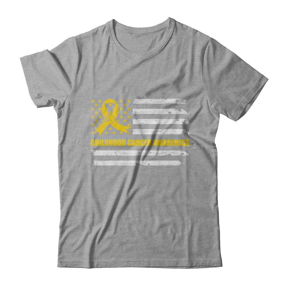Yellow Ribbon Childhood Cancer Awareness US Flag-T-Shirt & Hoodie-Classic T-Shirt-Sport Grey
