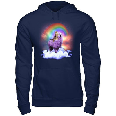 Rainbow Llama Cat-T-Shirt & Hoodie-Pullover Hoodie-Navy