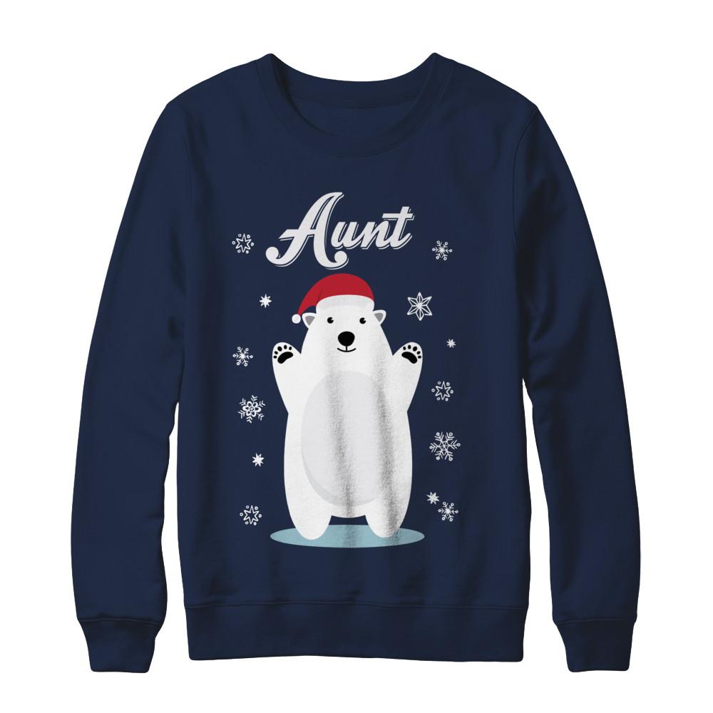 Aunt Bear Christmas Santa Pajamas-T-Shirt & Sweatshirt-Crewneck Sweatshirt-Navy