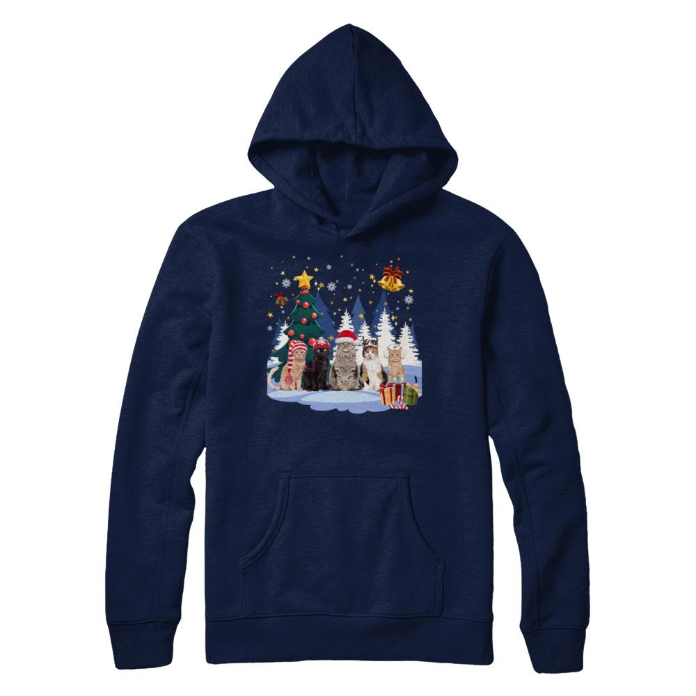Cute Cats Claus Christmas-T-Shirt & Sweatshirt-Pullover Hoodie-Navy