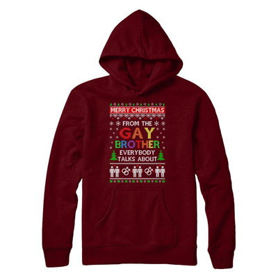 LGBT Merry Christmas From Gay Brother Ugly Christmas Sweater-T-Shirt & Sweatshirt-Pullover Hoodie-Maroon