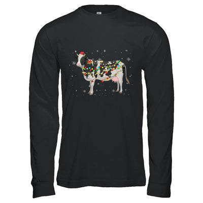 Vintage Cow Merry Christmas Light Led-T-Shirt & Hoodie-Long Sleeve T-Shirt-Black