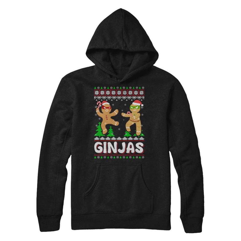 Ginjas Gingerbread Ninjas Funny Ugly Christmas Sweater-T-Shirt & Sweatshirt-Pullover Hoodie-Black