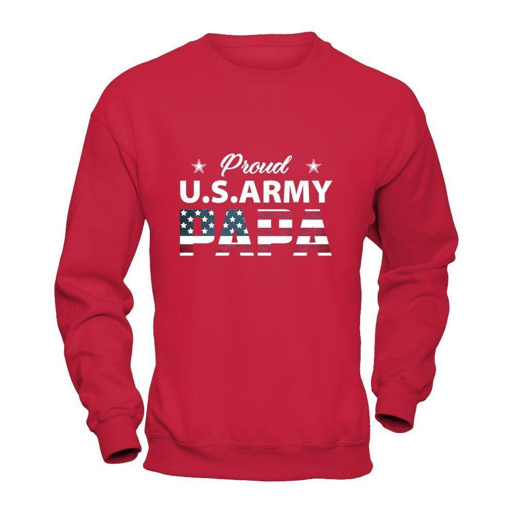 Proud Us Army Papa-T-Shirt & Hoodie-Crewneck Sweatshirt-Red