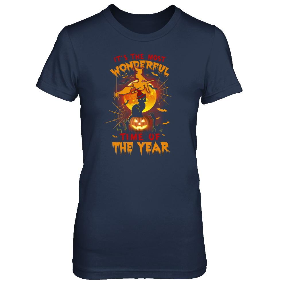 Halloween Cat It's The Most Wonderful Time Of The Year Witches-T-Shirt & Tank Top-Women's T-Shirt-Navy