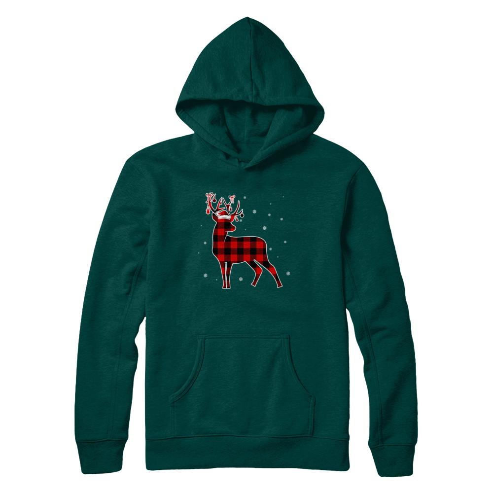 Red Plaid Deer Santa Hat Christmas Buffalo Plaid-T-Shirt & Sweatshirt-Pullover Hoodie-Deep Forest