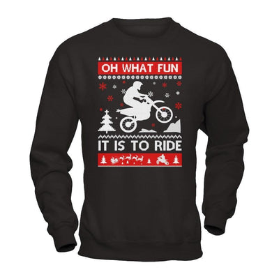 Motocross Sweater Christmas Oh What Fun It Is To Ride-T-Shirt & Hoodie-Crewneck Sweatshirt-Black