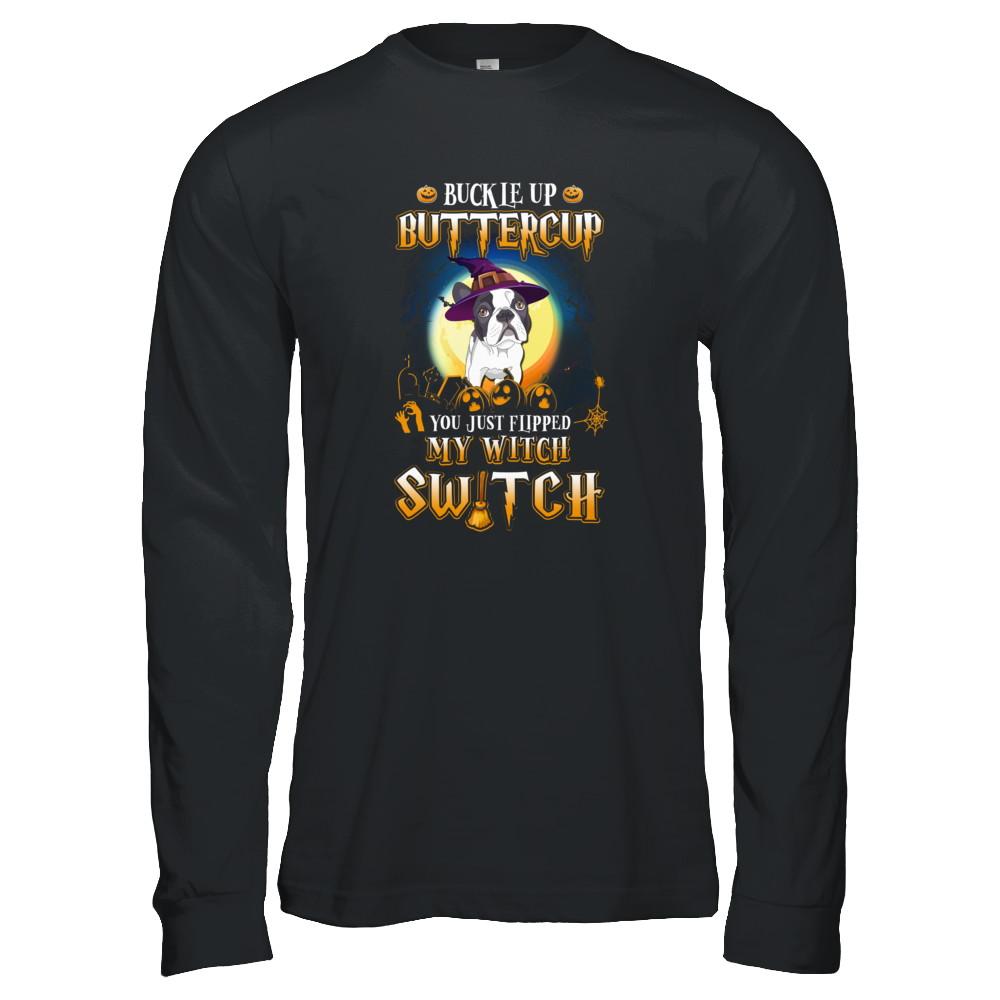 Buckle Up Buttercup Halloween Witch Bulldog Costume-T-Shirt & Tank Top-Long Sleeve T-Shirt-Black
