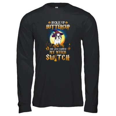 Buckle Up Buttercup Halloween Witch Bulldog Costume-T-Shirt & Tank Top-Long Sleeve T-Shirt-Black