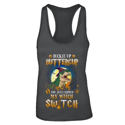 Buckle Up Buttercup Halloween Witch Dinosaur Costume-T-Shirt & Tank Top-Women's Ideal Racerback Tank-Black