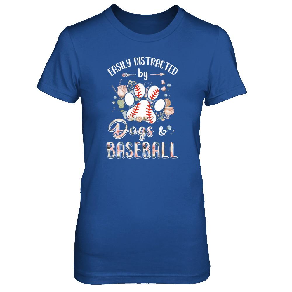 Easily Distracted By Dogs And Baseball-T-Shirt & Tank Top-Women's T-Shirt-Royal
