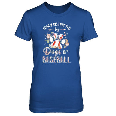 Easily Distracted By Dogs And Baseball-T-Shirt & Tank Top-Women's T-Shirt-Royal