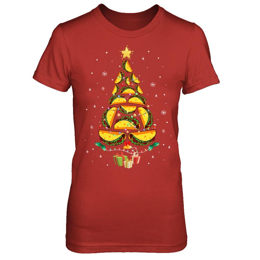Funny Tacos Christmas Tree Ugly Christmas Sweater-T-Shirt & Sweatshirt-Women's T-Shirt-Red