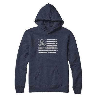 Gray Ribbon Diabetes Awareness US Flag-T-Shirt & Hoodie-Pullover Hoodie-Navy