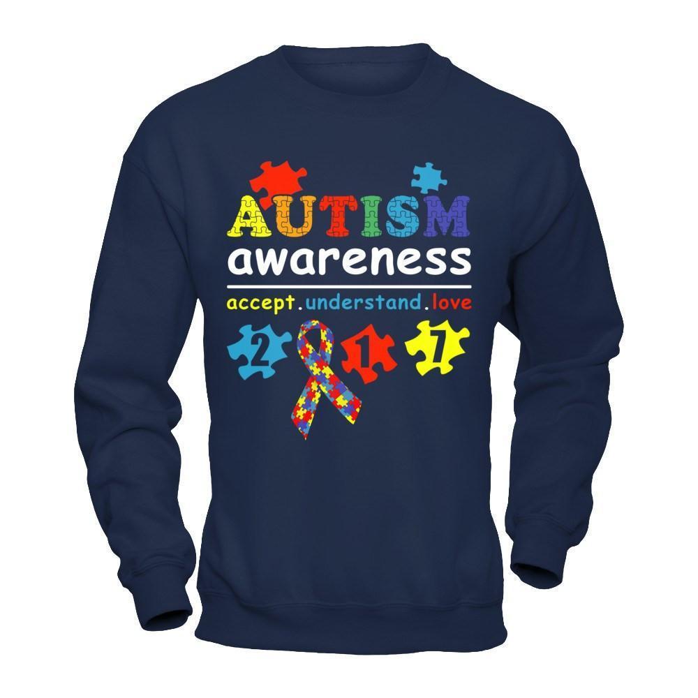Autism Awareness 2017 Accept Understand Love-T-Shirt & Hoodie-Crewneck Sweatshirt-Navy