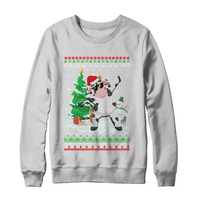 Santa Hat Cow Dabbing Christmas Ugly Sweater-T-Shirt & Sweatshirt-Crewneck Sweatshirt-White