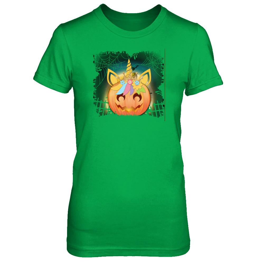 Kids Girls Unicorn Pumpkin Queen Halloween-T-Shirt & Tank Top-Women's T-Shirt-Irish Green