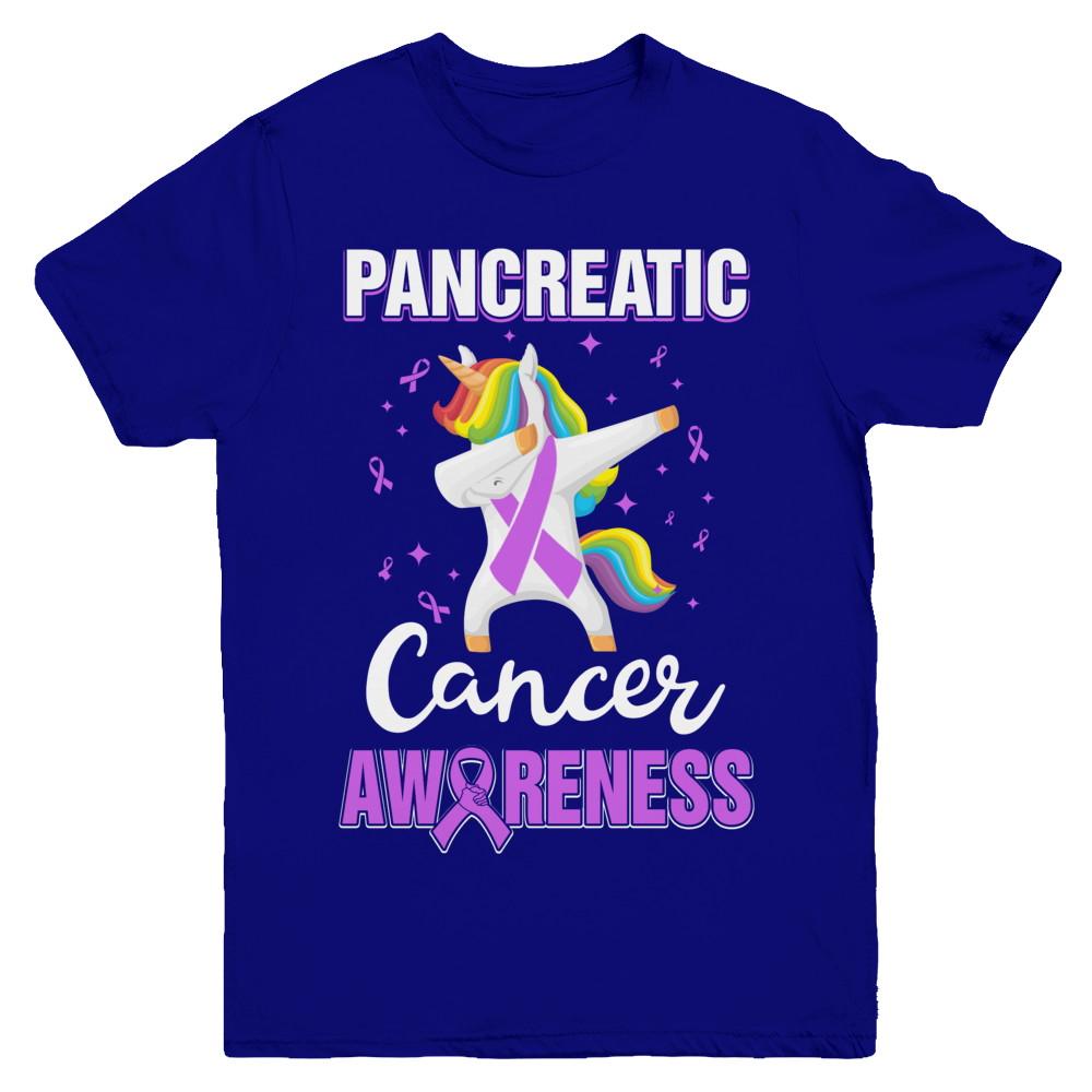 Inspirational Pancreatic Cancer Awareness Unicorn Support Youth-Youth Shirt-Youth T-Shirt-Navy