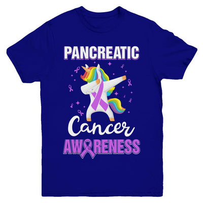 Inspirational Pancreatic Cancer Awareness Unicorn Support Youth-Youth Shirt-Youth T-Shirt-Navy
