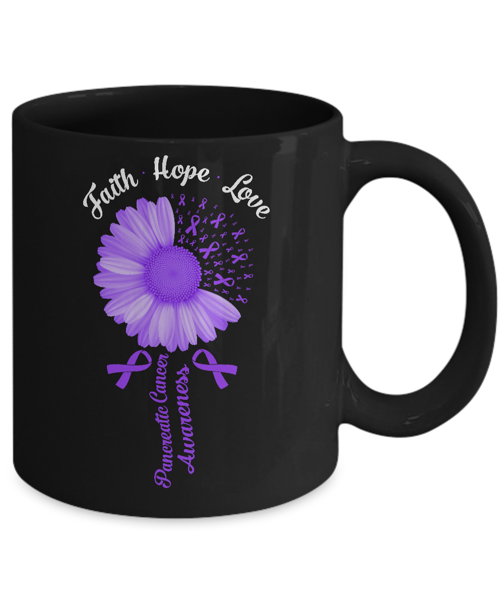 Faith Hope Love Purple Ribbon Pancreatic Cancer Awareness Mug-Coffee Mug-11oz Mug-Black