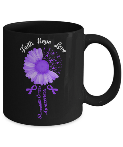 Faith Hope Love Purple Ribbon Pancreatic Cancer Awareness Mug-Coffee Mug-11oz Mug-Black