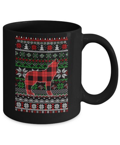Wolve Red Plaid Ugly Christmas Sweater Funny Gifts Mug-Coffee Mug-11oz Mug-Black