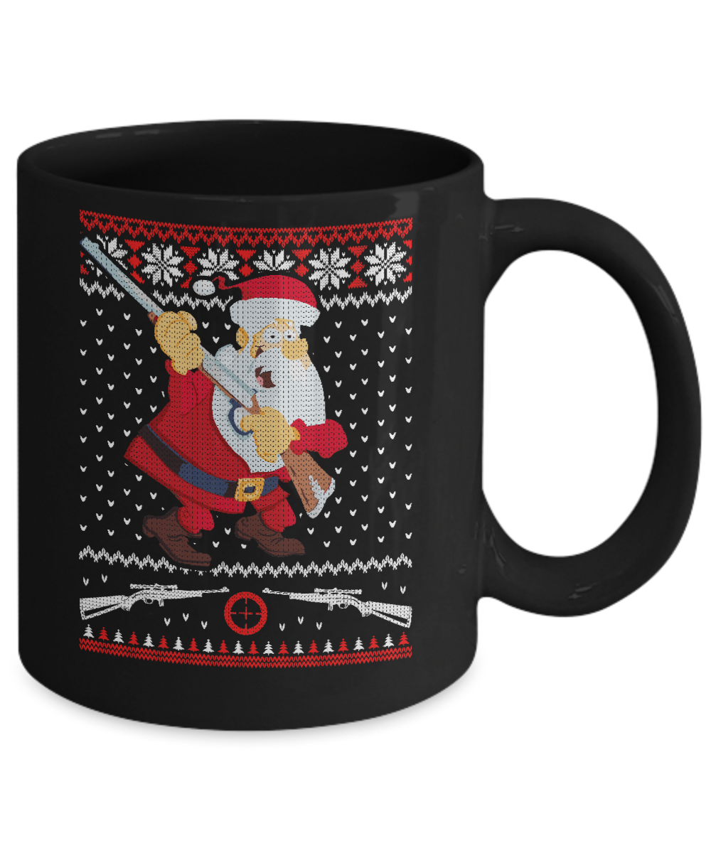 Santa Gun Hunting Ugly Christmas Sweater Funny Mug-Coffee Mug-11oz Mug-Black