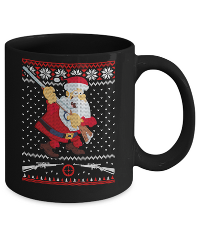 Santa Gun Hunting Ugly Christmas Sweater Funny Mug-Coffee Mug-11oz Mug-Black