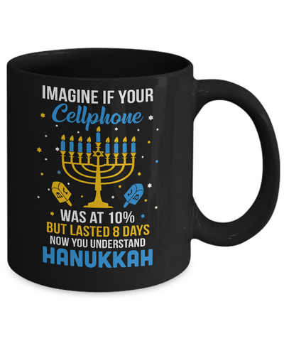 Funny Ugly Hanukkah Chanukah Cellphone Menorah Gifts Mug-Coffee Mug-11oz Mug-Black