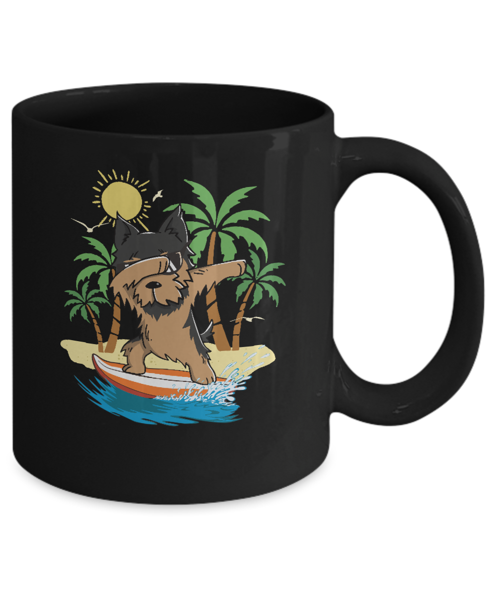 Summer Vacation Dabbing Yorkie Surfing Surfboard Gift Mug-Coffee Mug-11oz Mug-Black