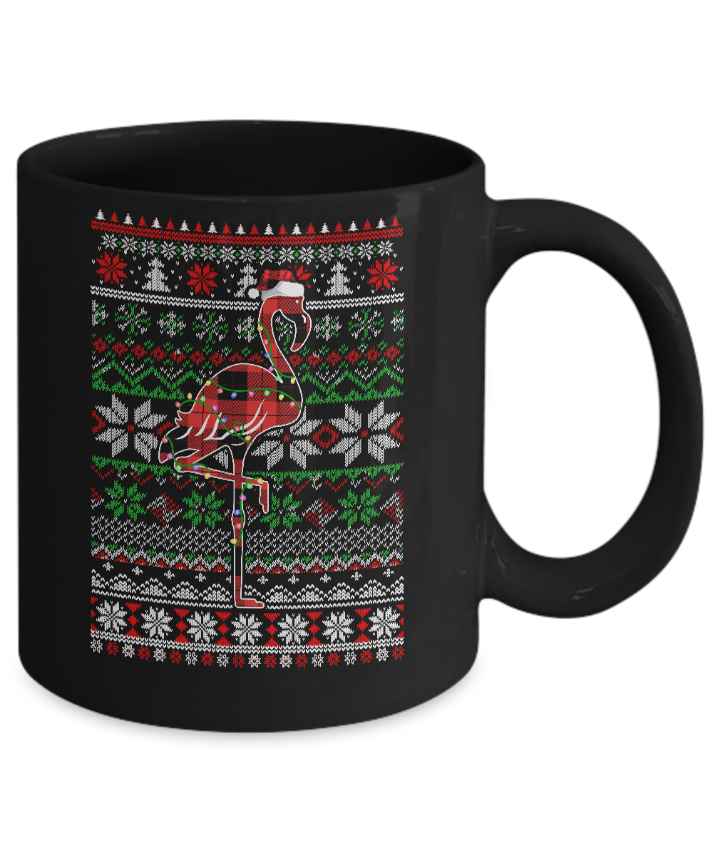 Red Plaid Buffalo Flamingo Pajamas Christmas Sweater Mug-Coffee Mug-11oz Mug-Black