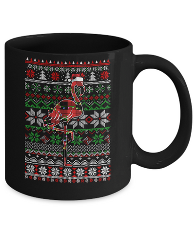 Red Plaid Buffalo Flamingo Pajamas Christmas Sweater Mug-Coffee Mug-11oz Mug-Black