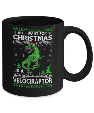 Funny Velociraptor Dinosaur Christmas Ugly Sweater Mug-Coffee Mug-11oz Mug-Black