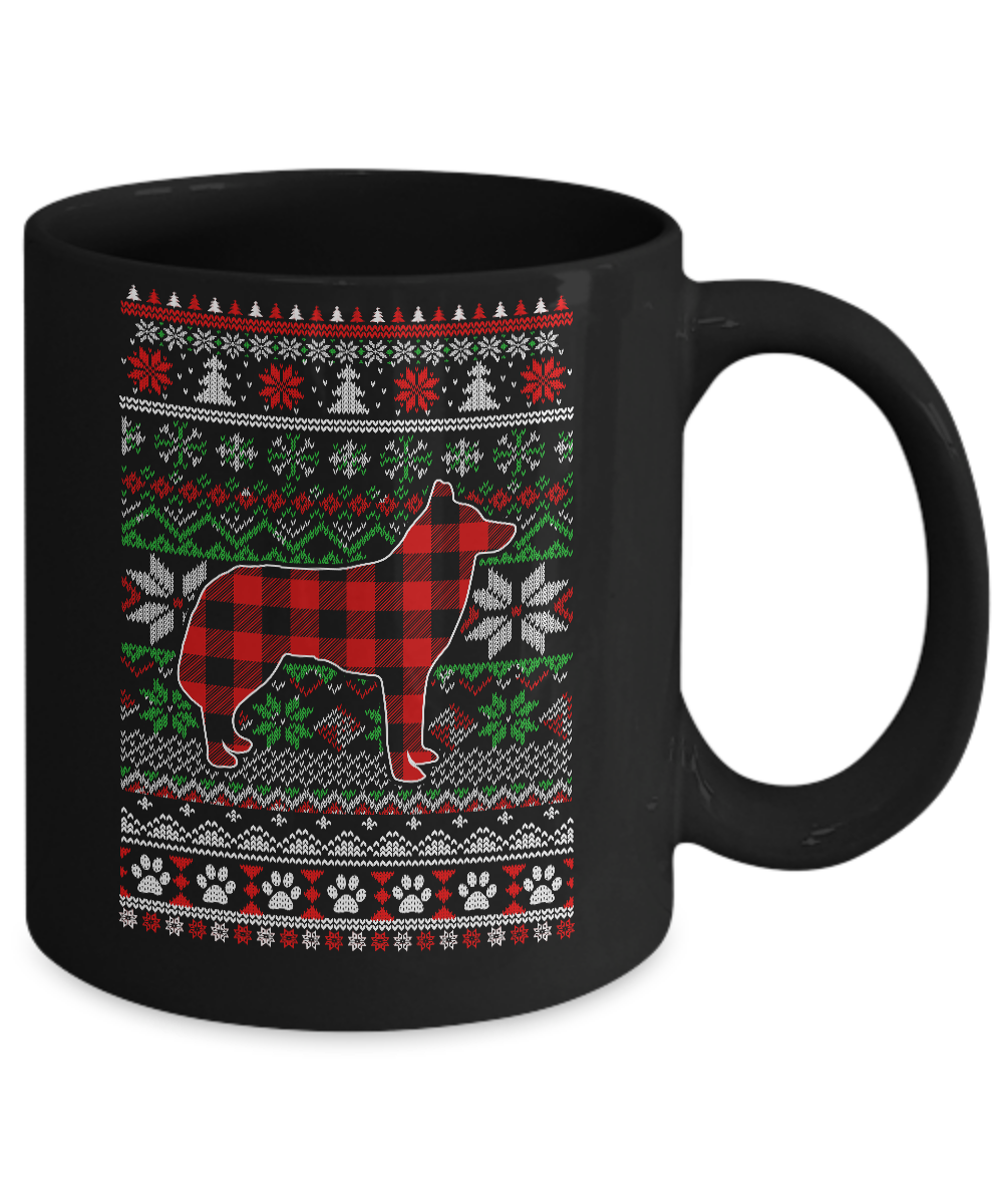 Siberian Husky Red Plaid Ugly Christmas Sweater Gifts Mug-Coffee Mug-11oz Mug-Black