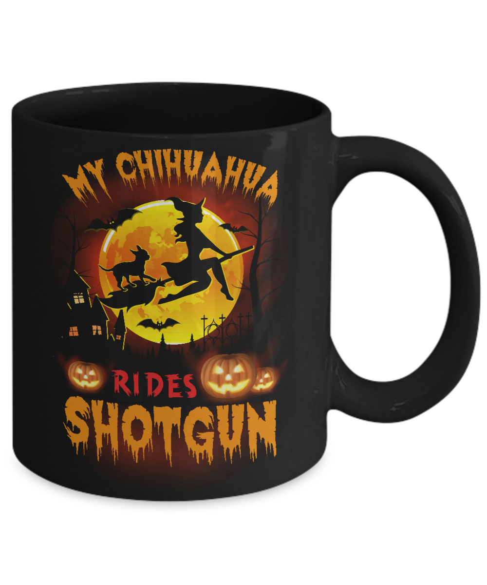 My Chihuahua Rides Shotgun Halloween Dog Mug-Coffee Mug-11oz Mug-Black