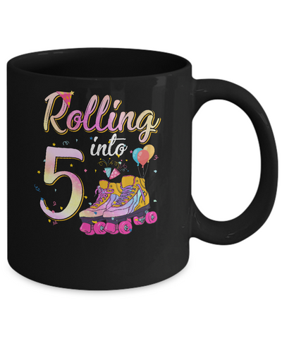 5 Years Old Birthday Girls Roller Skates 80's 5th Birthday Mug-Coffee Mug-11oz Mug-Black