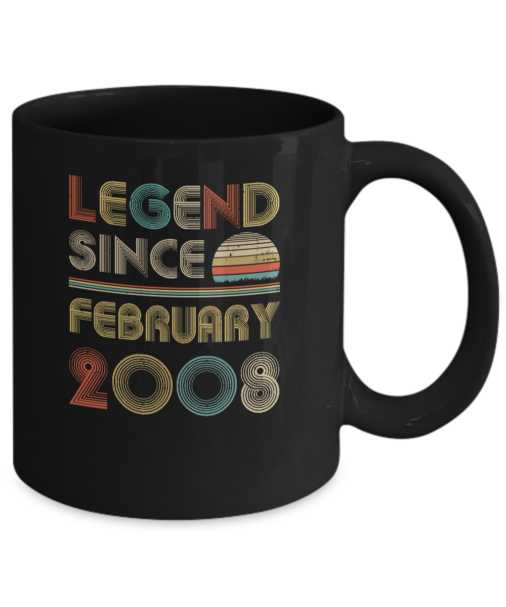Legend Since February 2008 Vintage 13th Birthday Gifts Youth Mug-Coffee Mug-11oz Mug-Black