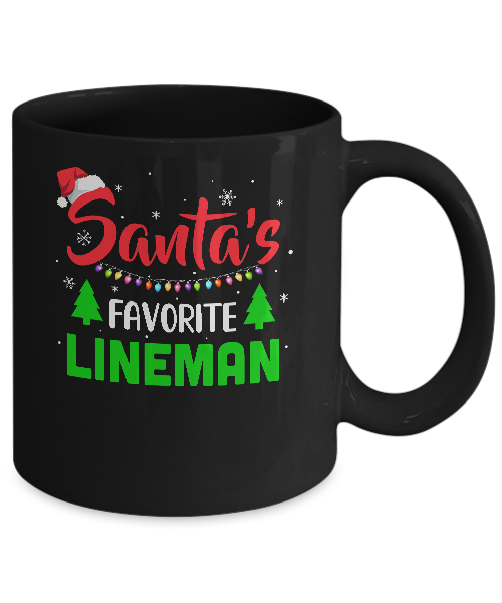 Santa's Favorite Lineman Funny Christmas Xmas Gifts Mug-Coffee Mug-11oz Mug-Black