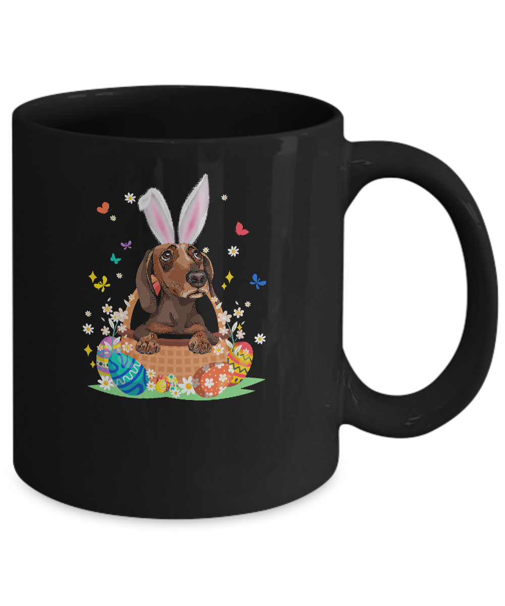 Dachshund Bunny Hat Rabbit Easter Eggs Mug-Coffee Mug-11oz Mug-Black