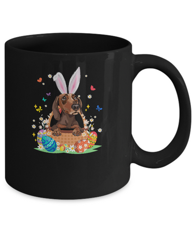 Dachshund Bunny Hat Rabbit Easter Eggs Mug-Coffee Mug-11oz Mug-Black
